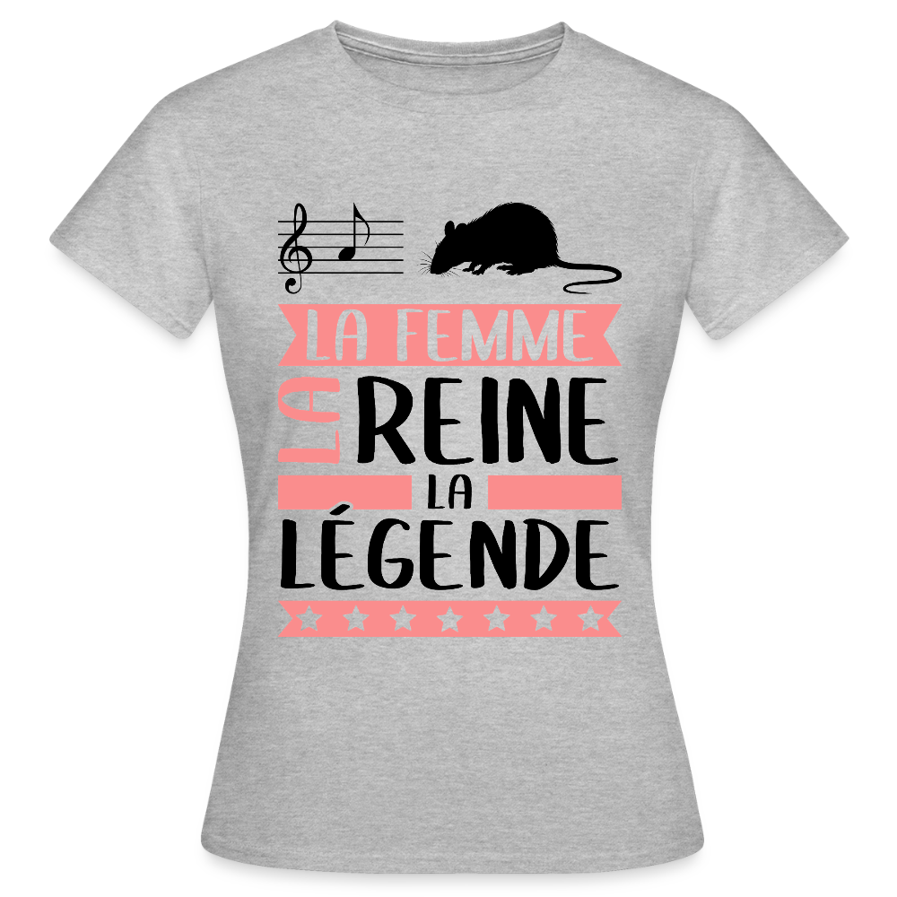 T-shirt femme coloris clair Lara rébus – La femme, la reine, la légende - gris chiné