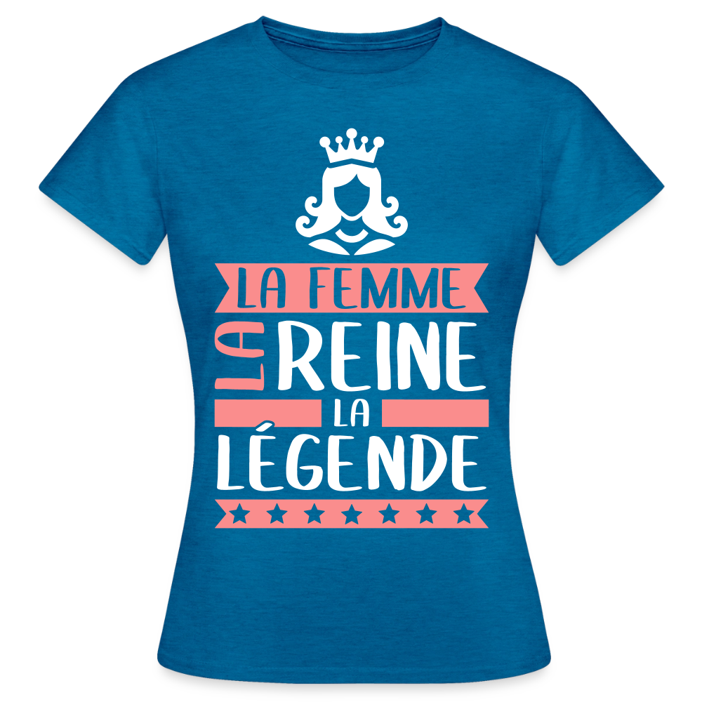 T-shirt femme Reine rébus – La femme, la reine, la légende - bleu saphir antique chiné