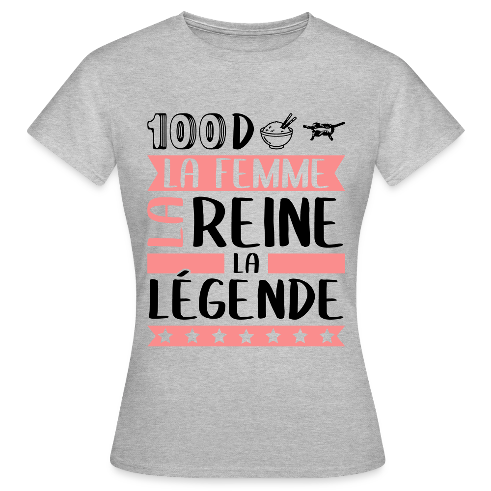 T-shirt femme coloris clair Sandrine en rébus – La femme, la reine, la légende - gris chiné