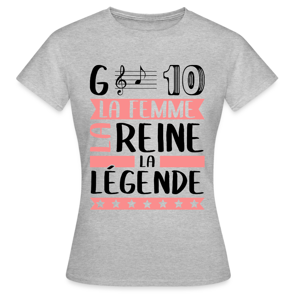 T-shirt femme coloris clair Gladys rébus – La femme, la reine, la légende - gris chiné