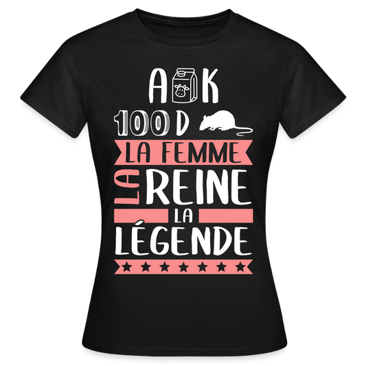 T-shirt femme Alexandra rébus – La femme, la reine, la légende - noir