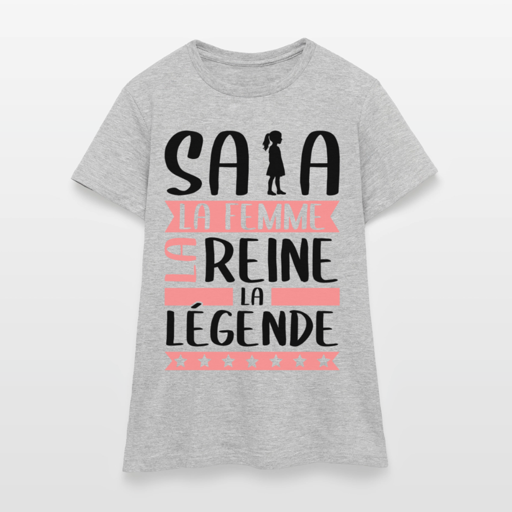 T-shirt femme coloris clair Safia rébus – La femme, la reine, la légende - gris chiné