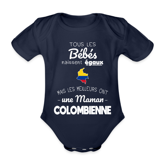 Body Bébé bio manches courtes - Les Meilleurs Ont Une Maman Colombienne - marine foncé