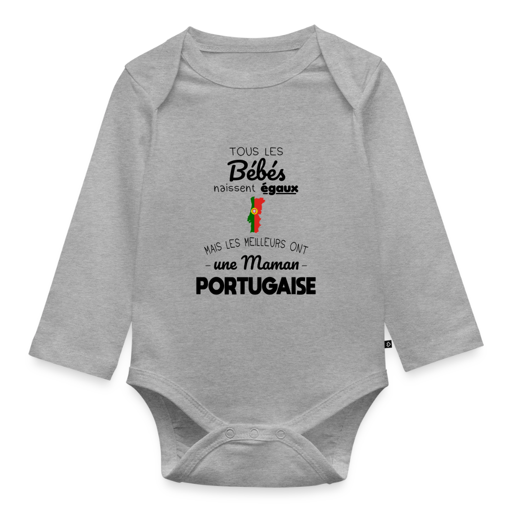 Body Bébé bio manches longues - Les Meilleurs Ont Une Maman Portugaise - gris chiné
