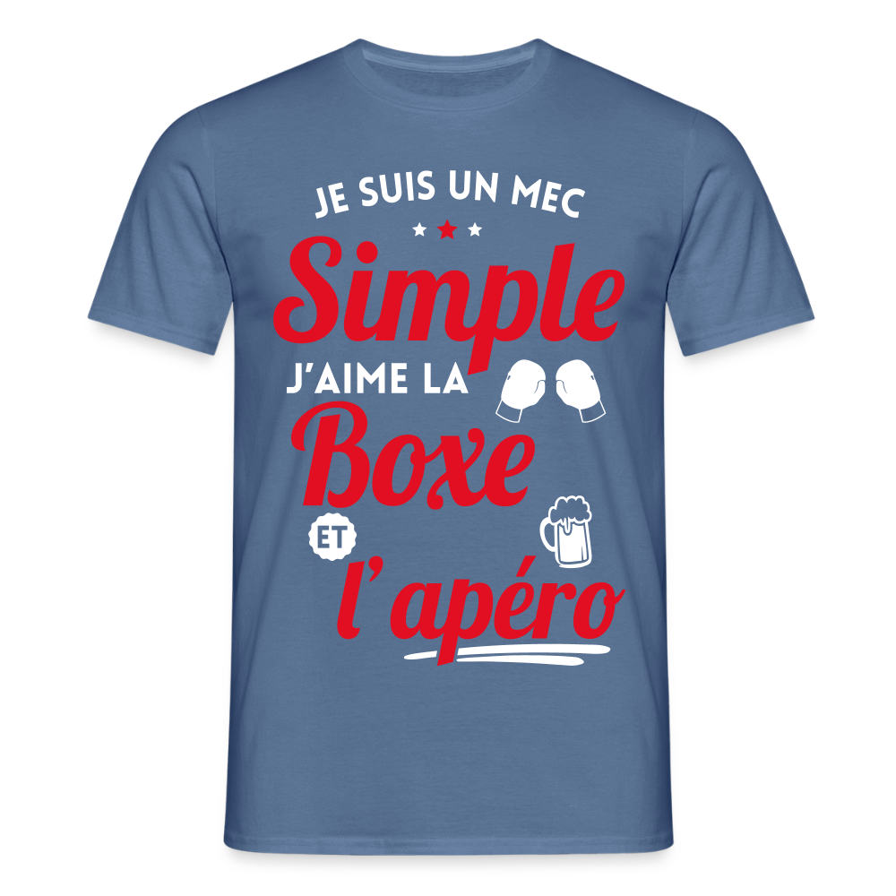 T-shirt Homme - J'aime la boxe et l'apéro - bleu pigeon 