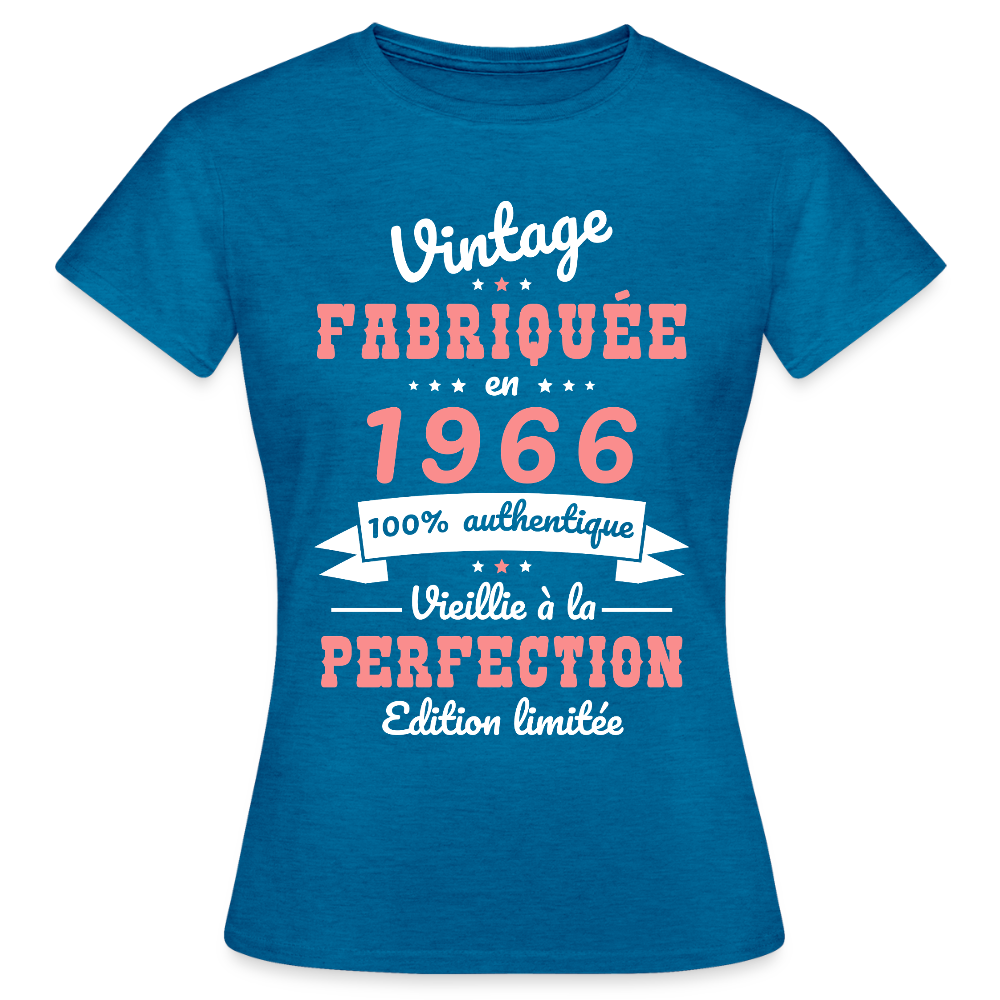 T-shirt anniversaire femme 60 ans – Vintage 1966 - bleu saphir antique chiné