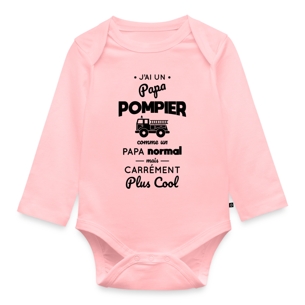 Body Bébé bio manches longues - J'ai un papa pompier - rose