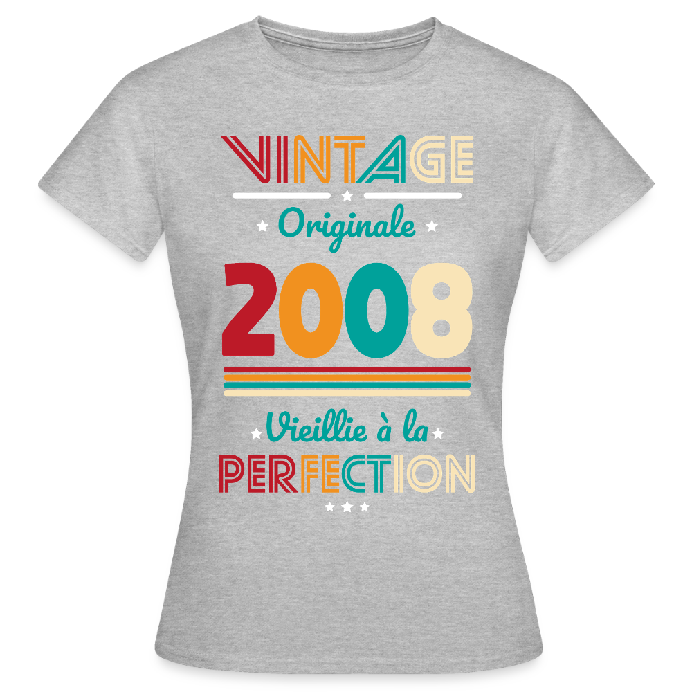 T-shirt anniversaire femme 18 ans – Vintage, originale, 2008 - gris chiné