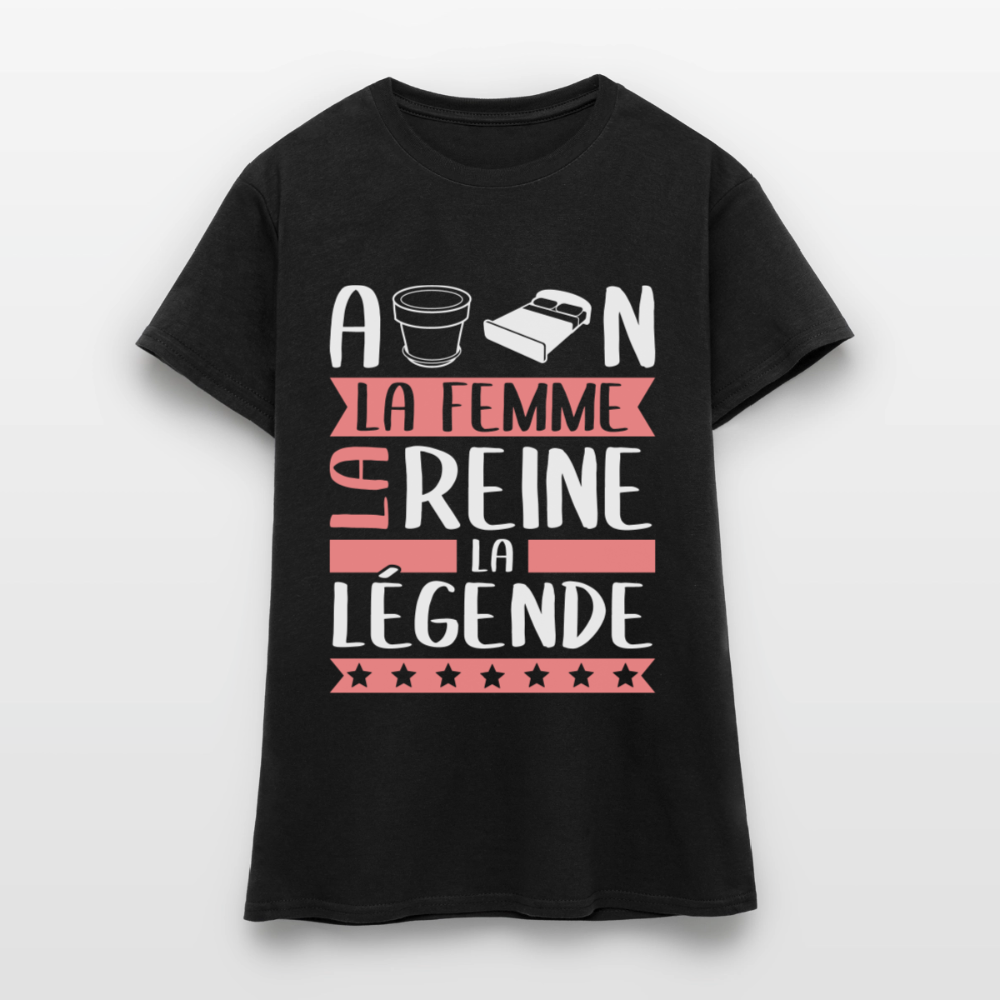 T-shirt femme Apolline rébus – La femme, la reine, la légende - noir