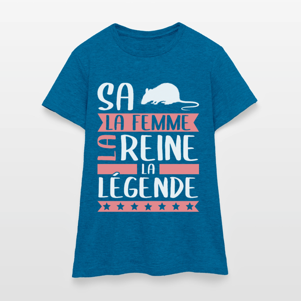 T-shirt femme Sarah rébus – La femme, la reine, la légende - bleu saphir antique chiné