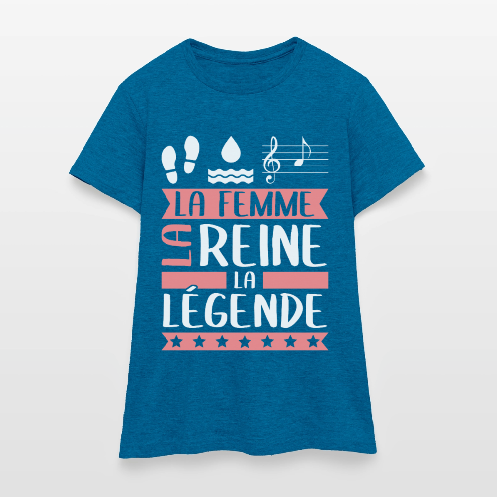 T-shirt femme Paola rébus – La femme, la reine, la légende - bleu saphir antique chiné