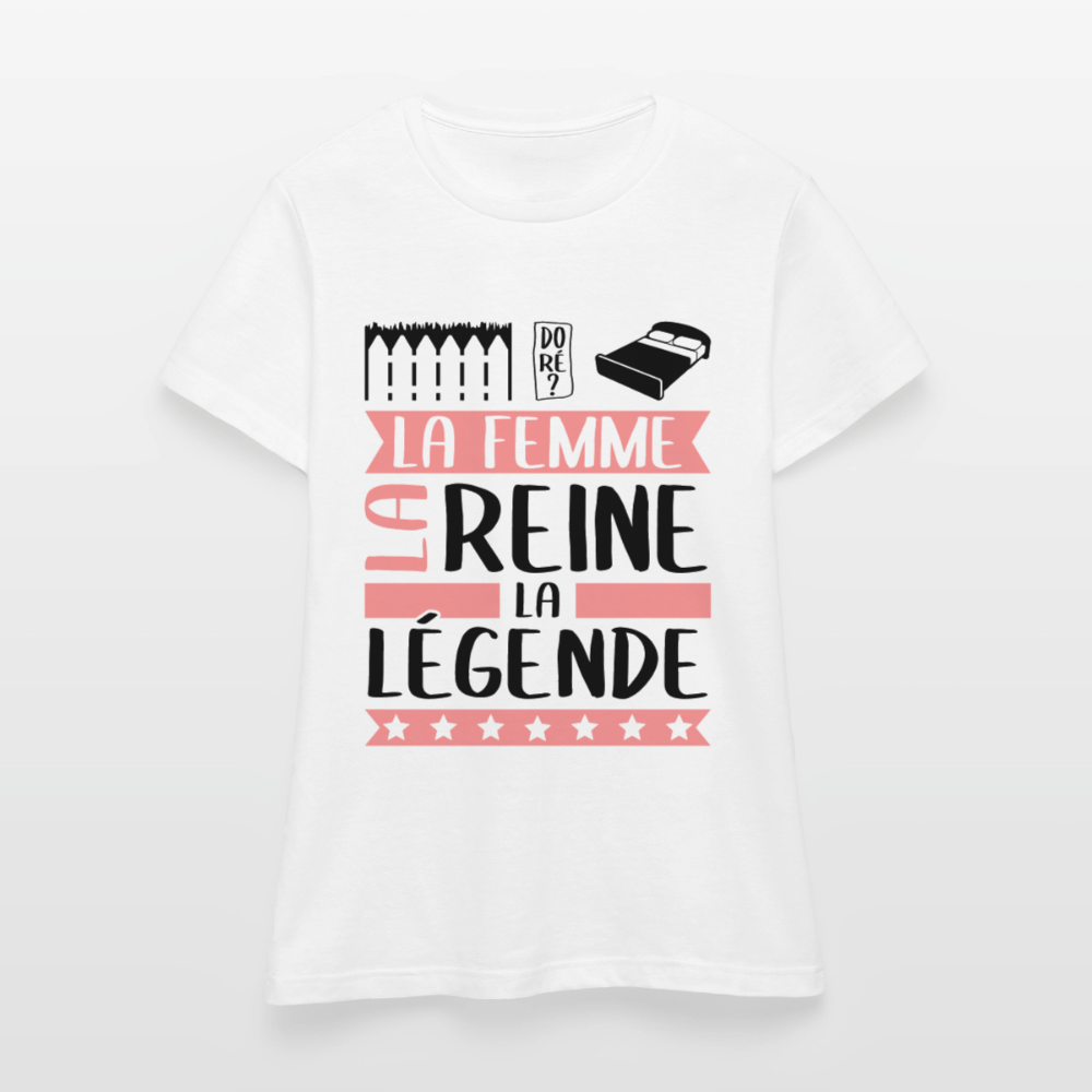 T-shirt femme coloris clair Emilie rébus – La femme, la reine, la légende - blanc