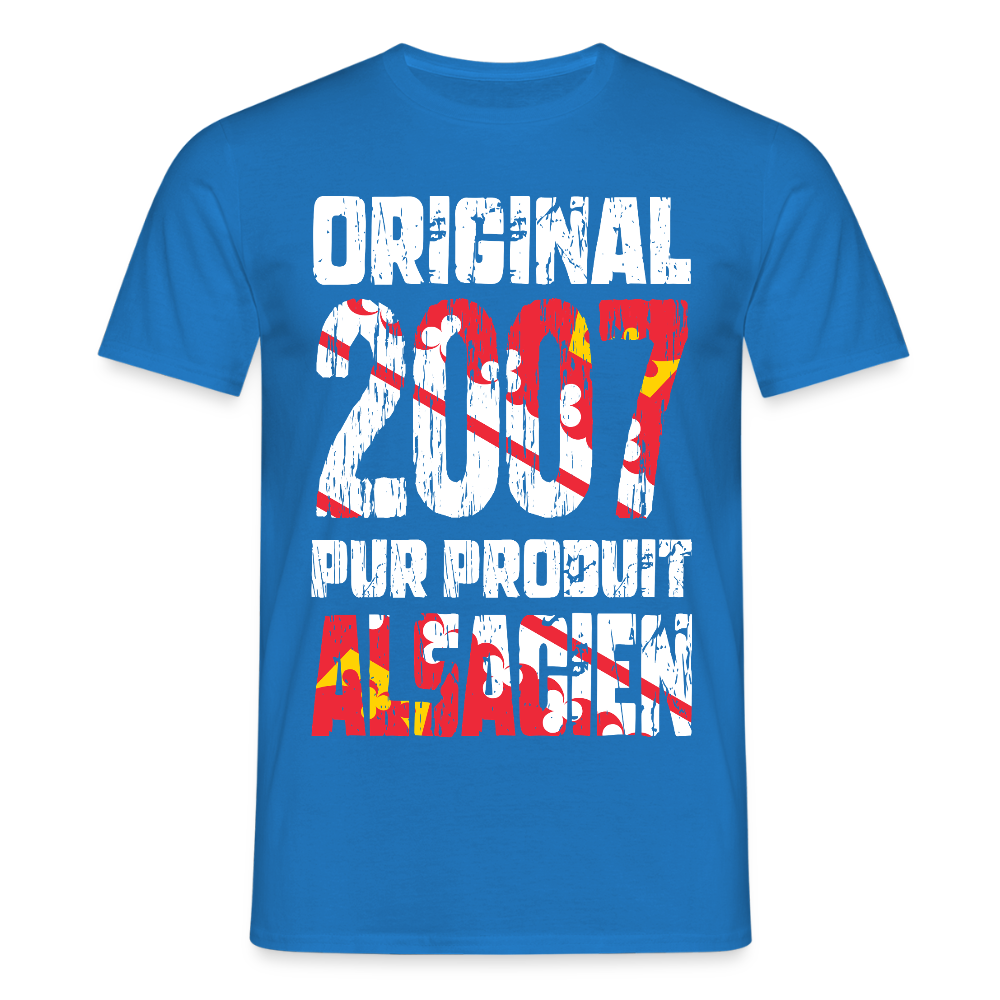 T-shirt Homme - Anniversaire 18 Ans - Original 2007 - Pur produit Alsacien - bleu royal