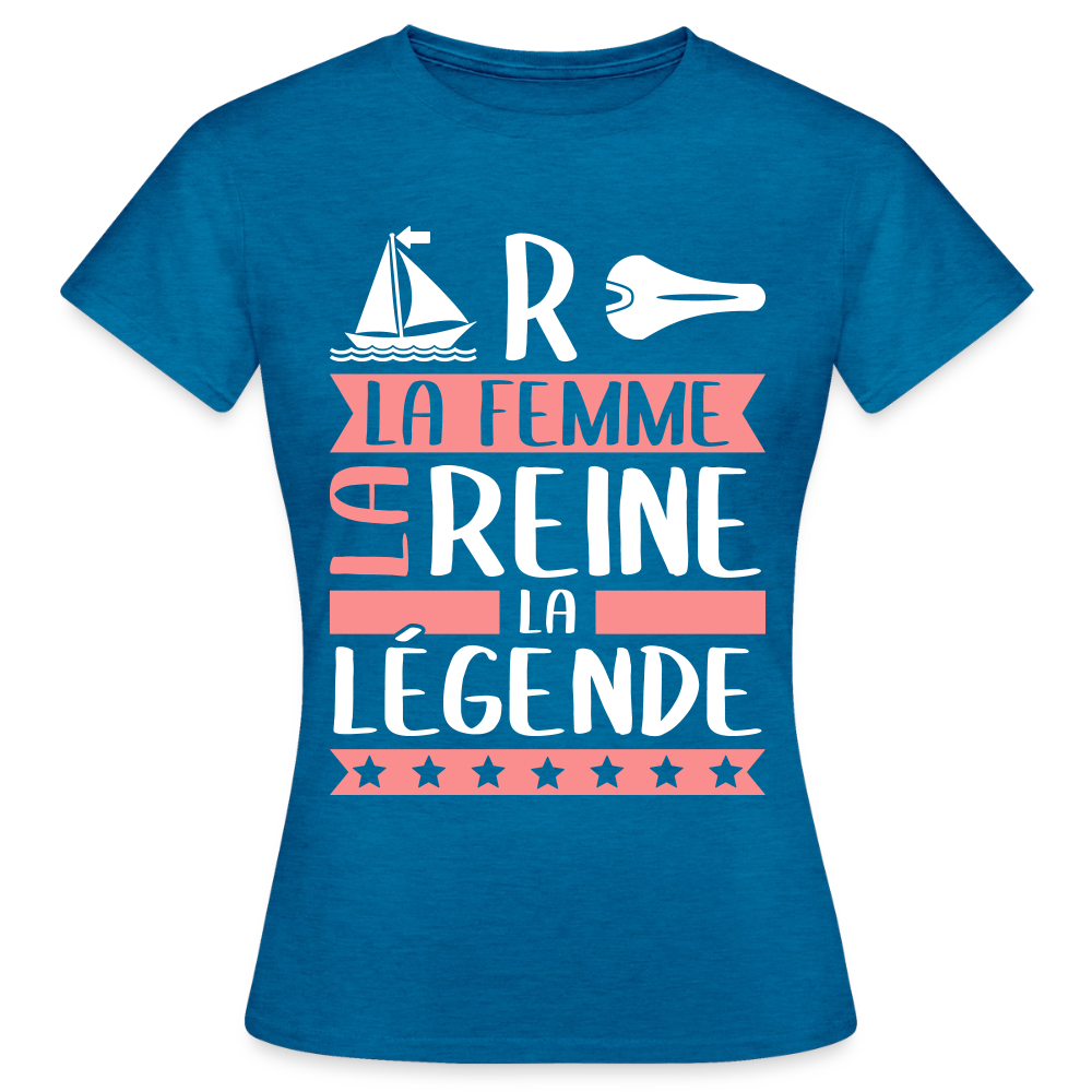 T-shirt femme Marcelle rébus – La femme, la reine, la légende - bleu saphir antique chiné