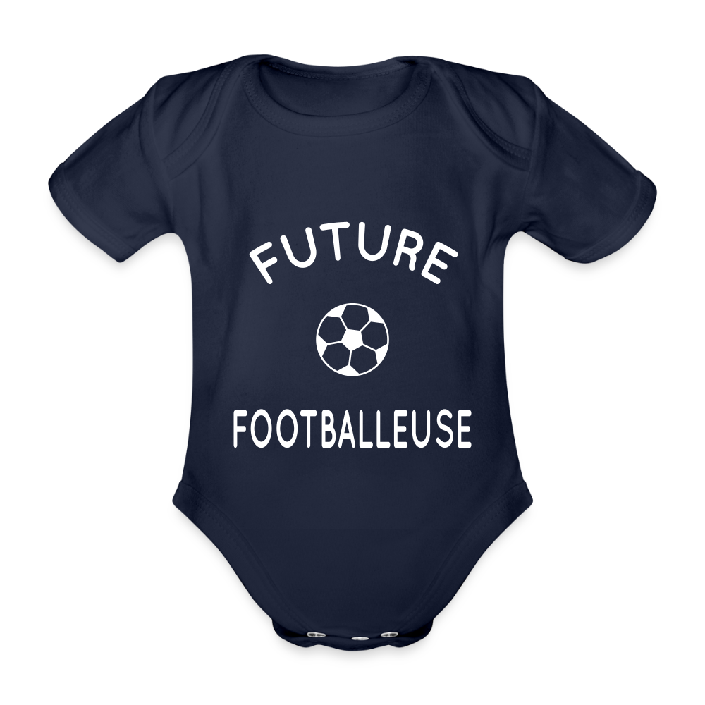 Body Bébé bio manches courtes - Future footballeuse - marine foncé