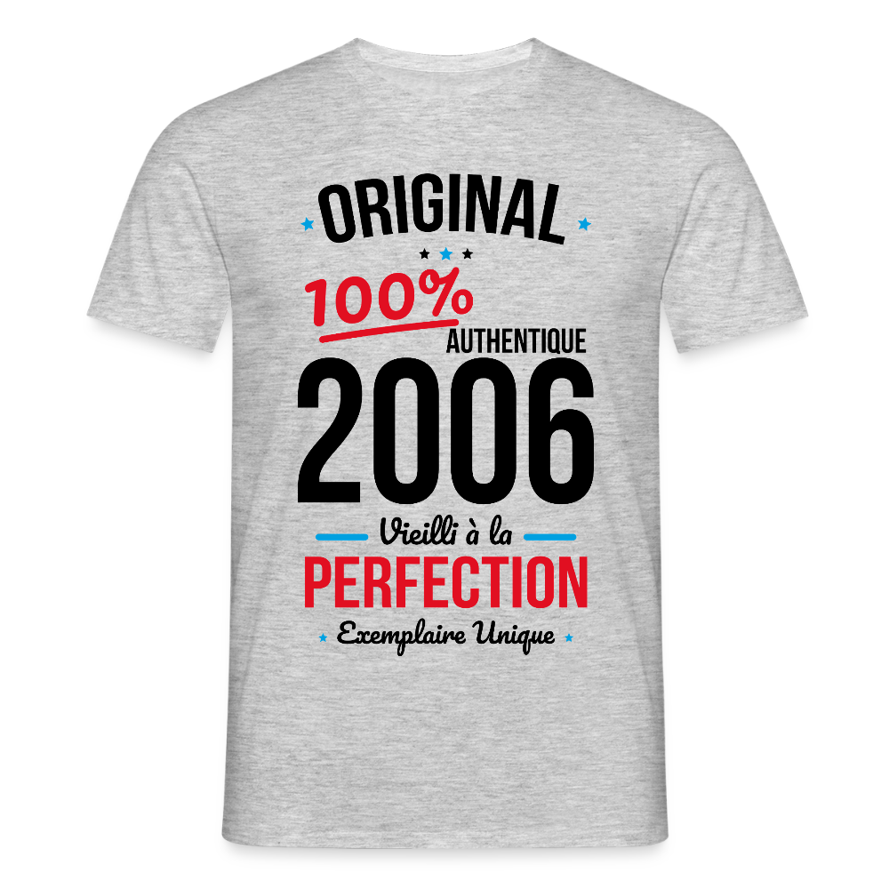 T-shirt anniversaire 20 ans Homme coloris clair – Original 2006 Authentique - gris chiné
