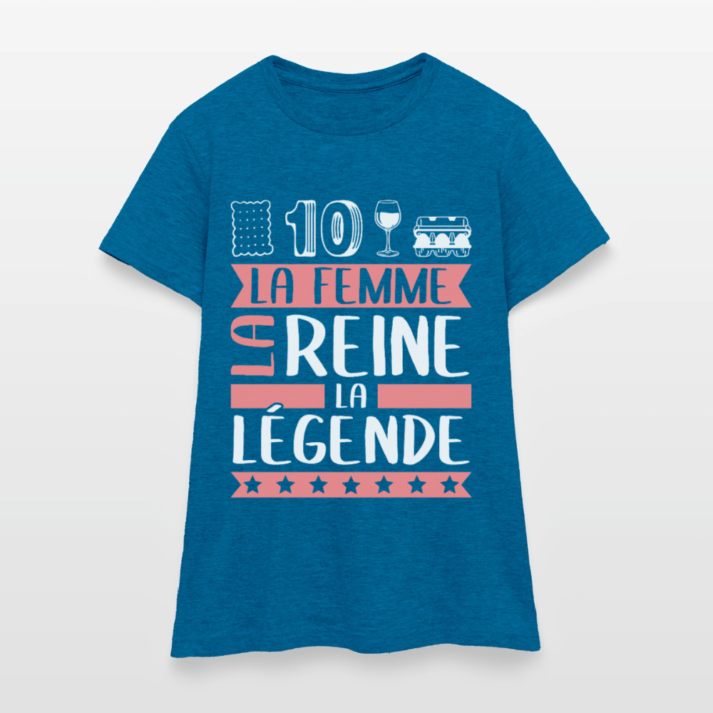 T-shirt femme Ludivine rébus – La femme, la reine, la légende - bleu saphir antique chiné