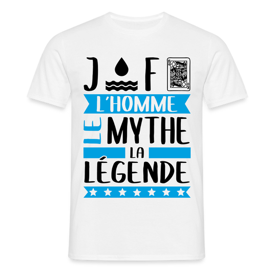 T-shirt homme coloris clair Geoffroy en rébus – L’homme, le mythe, la légende - blanc