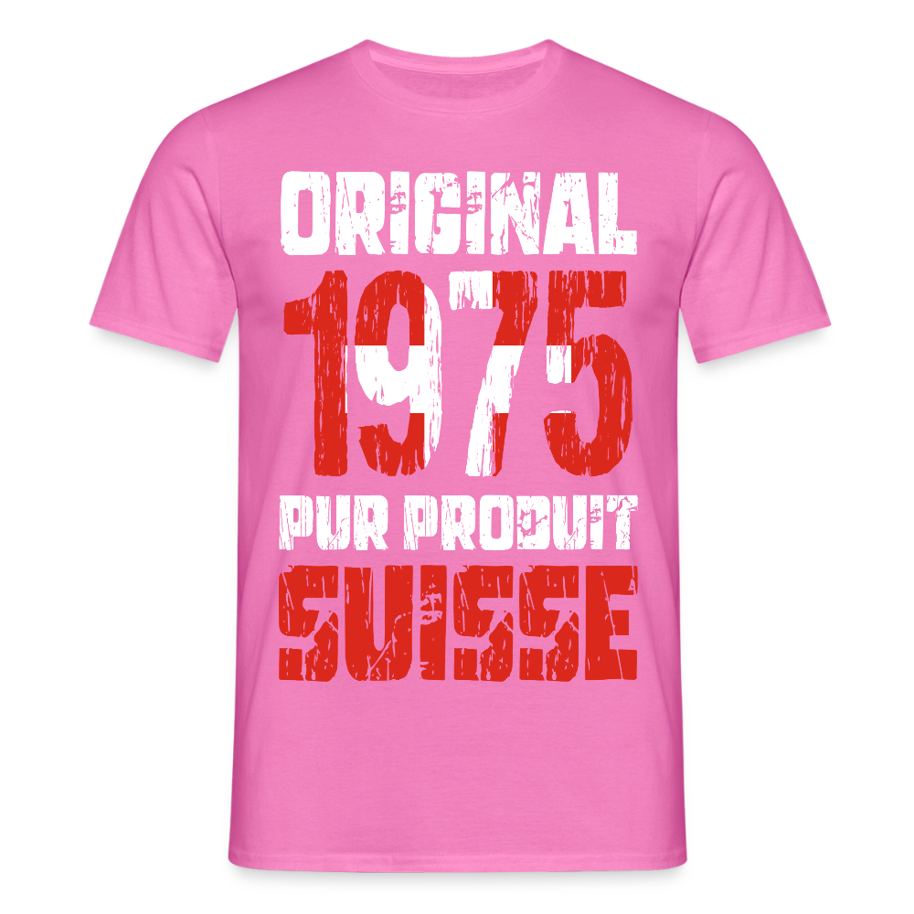 T-shirt Homme - Anniversaire 50 Ans - Original 1975 - Pur produit Suisse - rose