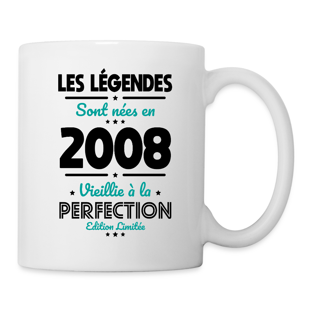Mug anniversaire blanc femme 18 ans – Les légendes sont nées en 2008 - blanc