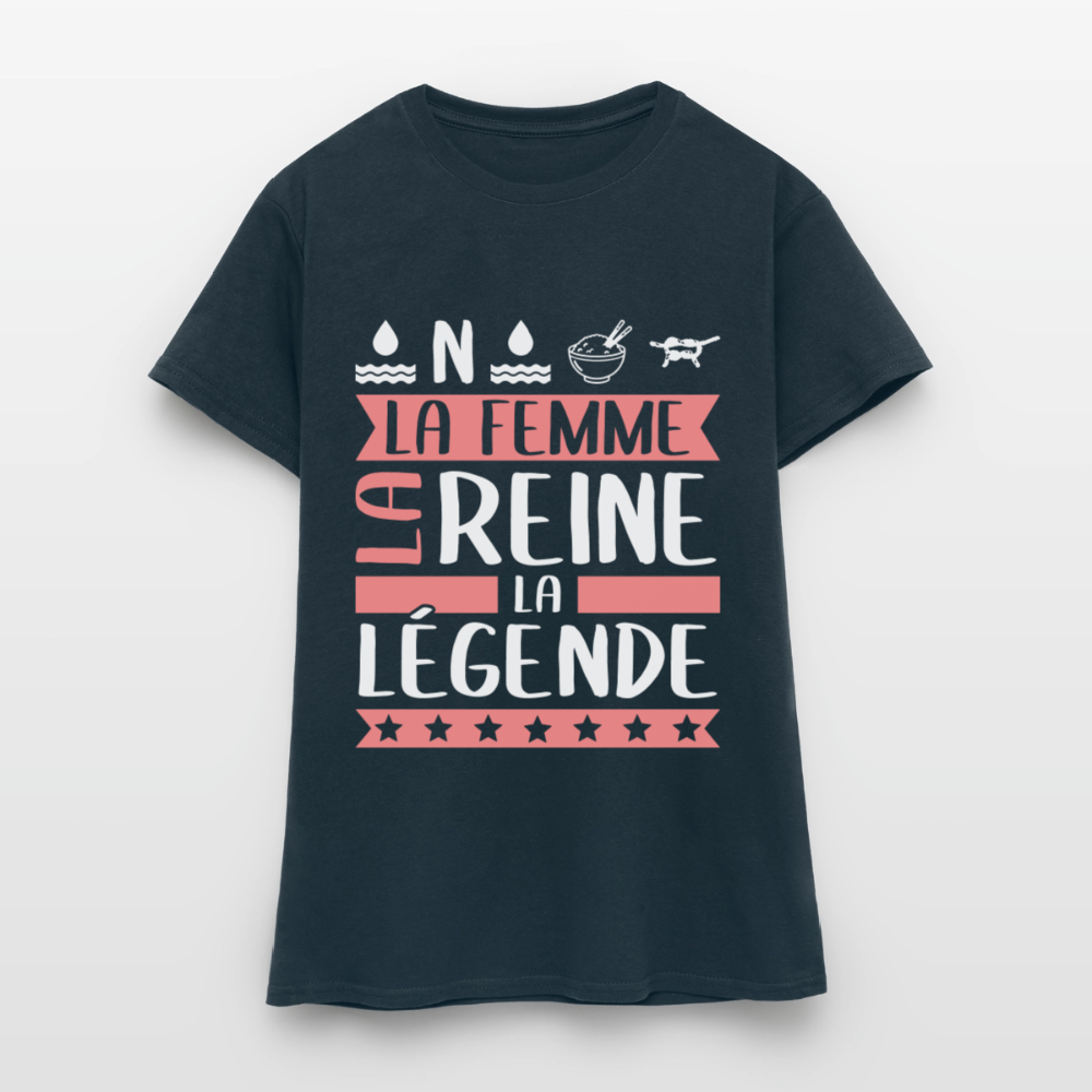 T-shirt femme Honorine rébus – La femme, la reine, la légende - marine
