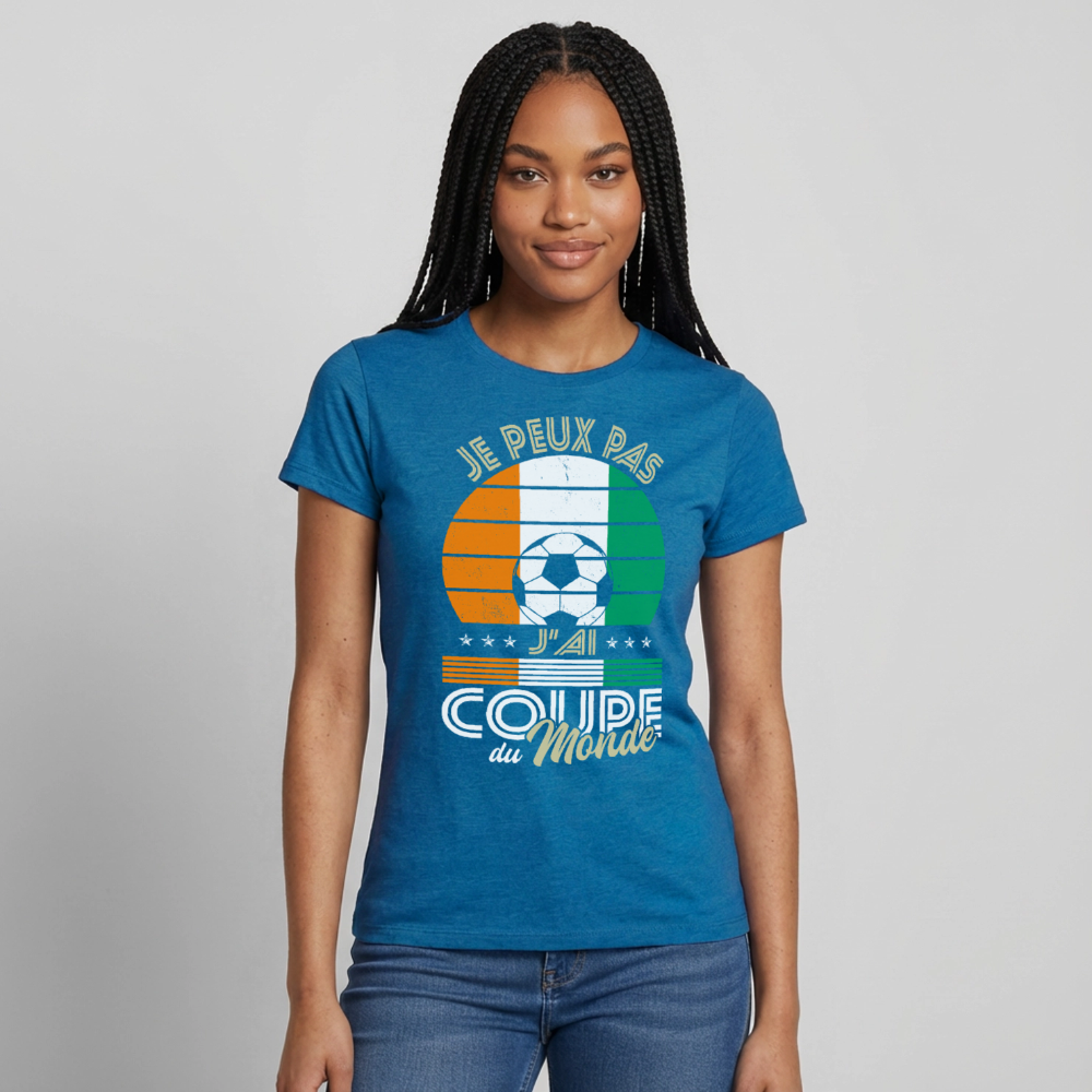 T-shirt Femme - Je peux pas j'ai Coupe du Monde - Côte d’Ivoire - bleu saphir antique chiné