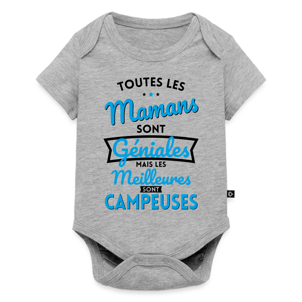 Body Bébé bio manches courtes - Mamans géniales - Les meilleures sont campeuses - gris chiné