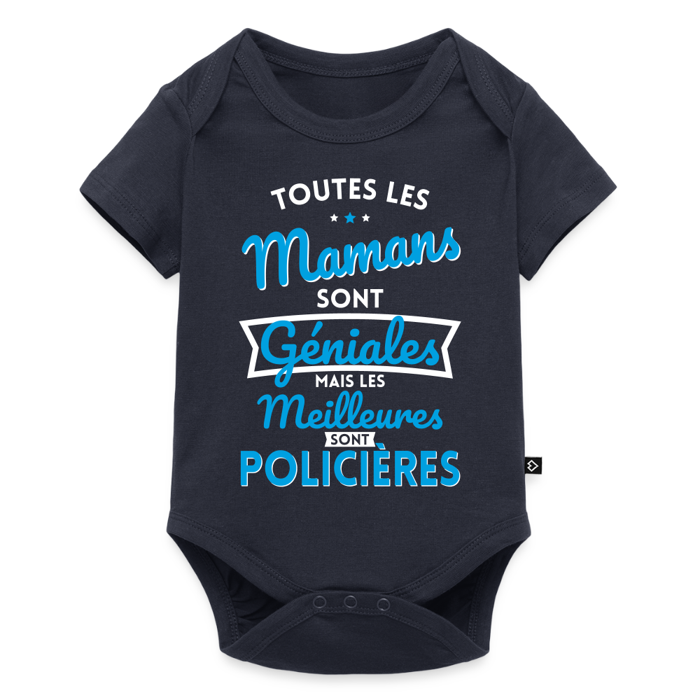 Body Bébé bio manches courtes - Mamans géniales - Les meilleures sont policières - bleu marine