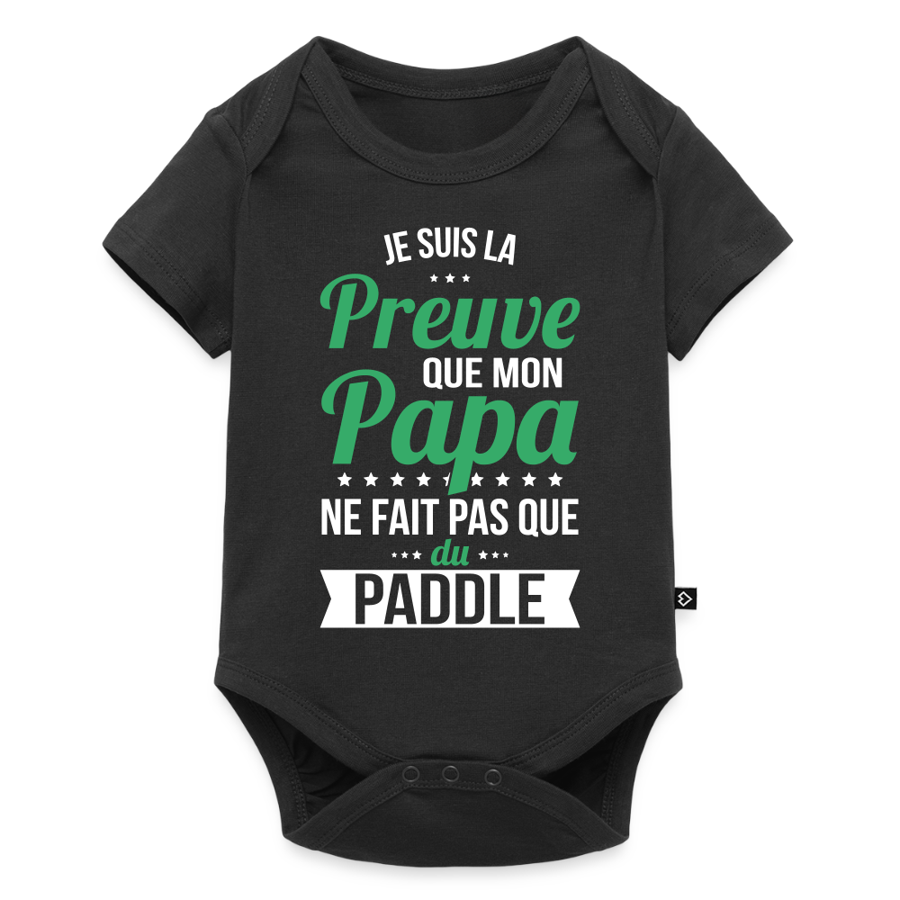 Body Bébé bio manches courtes - Mon Papa Ne Fait Pas Que Du Paddle - noir