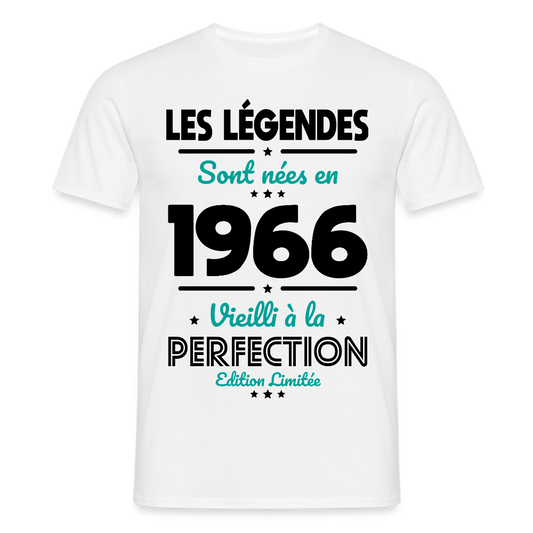 T-shirt anniversaire homme 60 ans couleur claire – Les légendes sont nées en 1966 - blanc