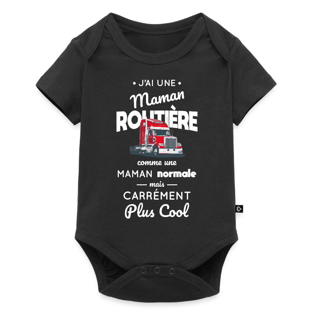 Body Bébé bio manches courtes - J'ai une maman routière - noir