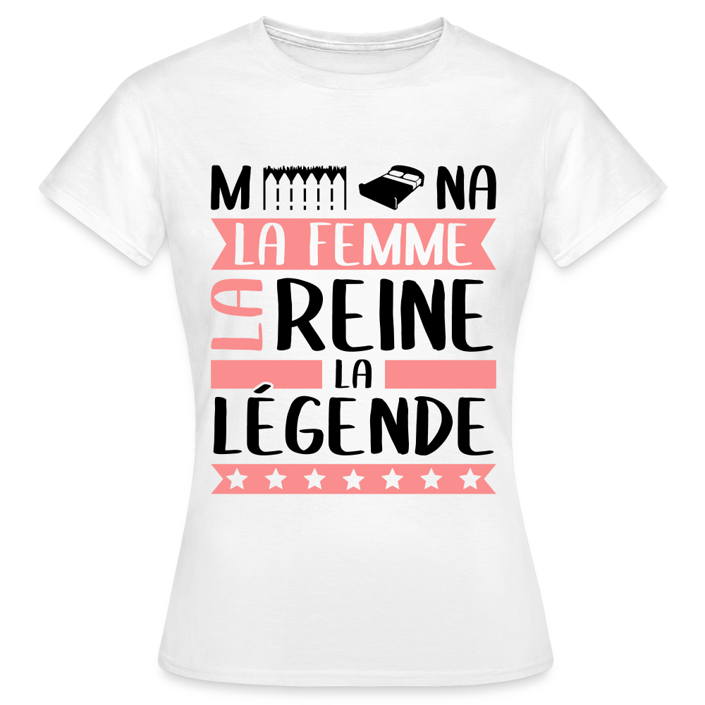 T-shirt femme coloris clair Mélina rébus – La femme, la reine, la légende - blanc