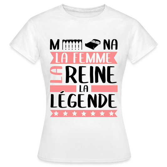 T-shirt femme coloris clair Mélina rébus – La femme, la reine, la légende - blanc