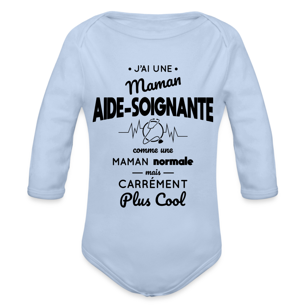 Body Bébé bio manches longues - J'ai une maman aide-soignante - ciel