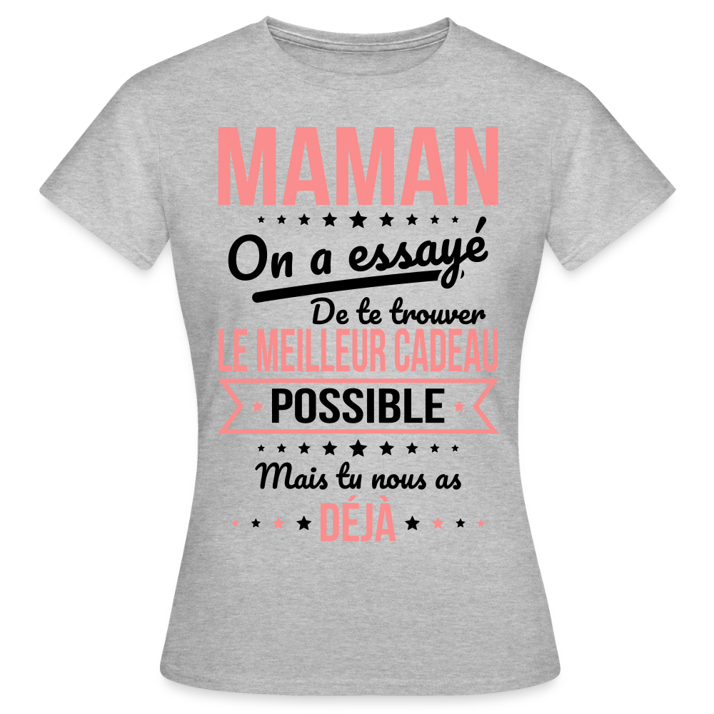T-shirt femme maman humour coloris clair - Cadeau fête des mères - gris chiné