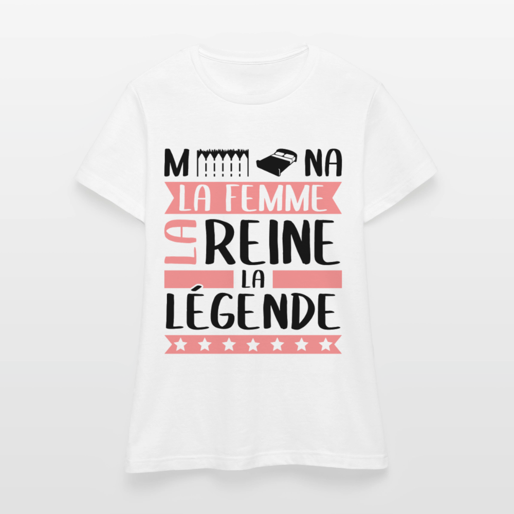T-shirt femme coloris clair Mélina rébus – La femme, la reine, la légende - blanc