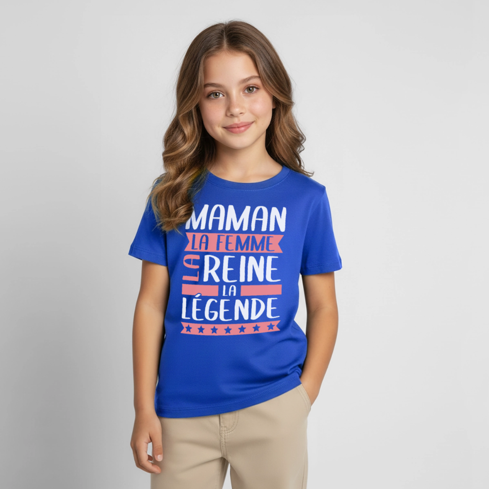 T-shirt enfant motif rose - Maman, la femme, la reine, la légende - bleu royal