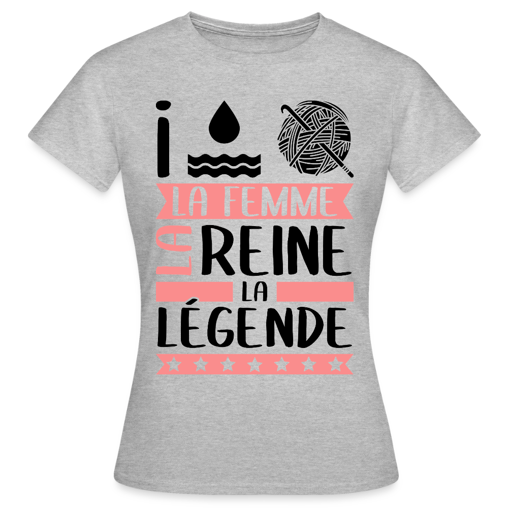 T-shirt femme coloris clair Yolaine en rébus – La femme, la reine, la légende - gris chiné