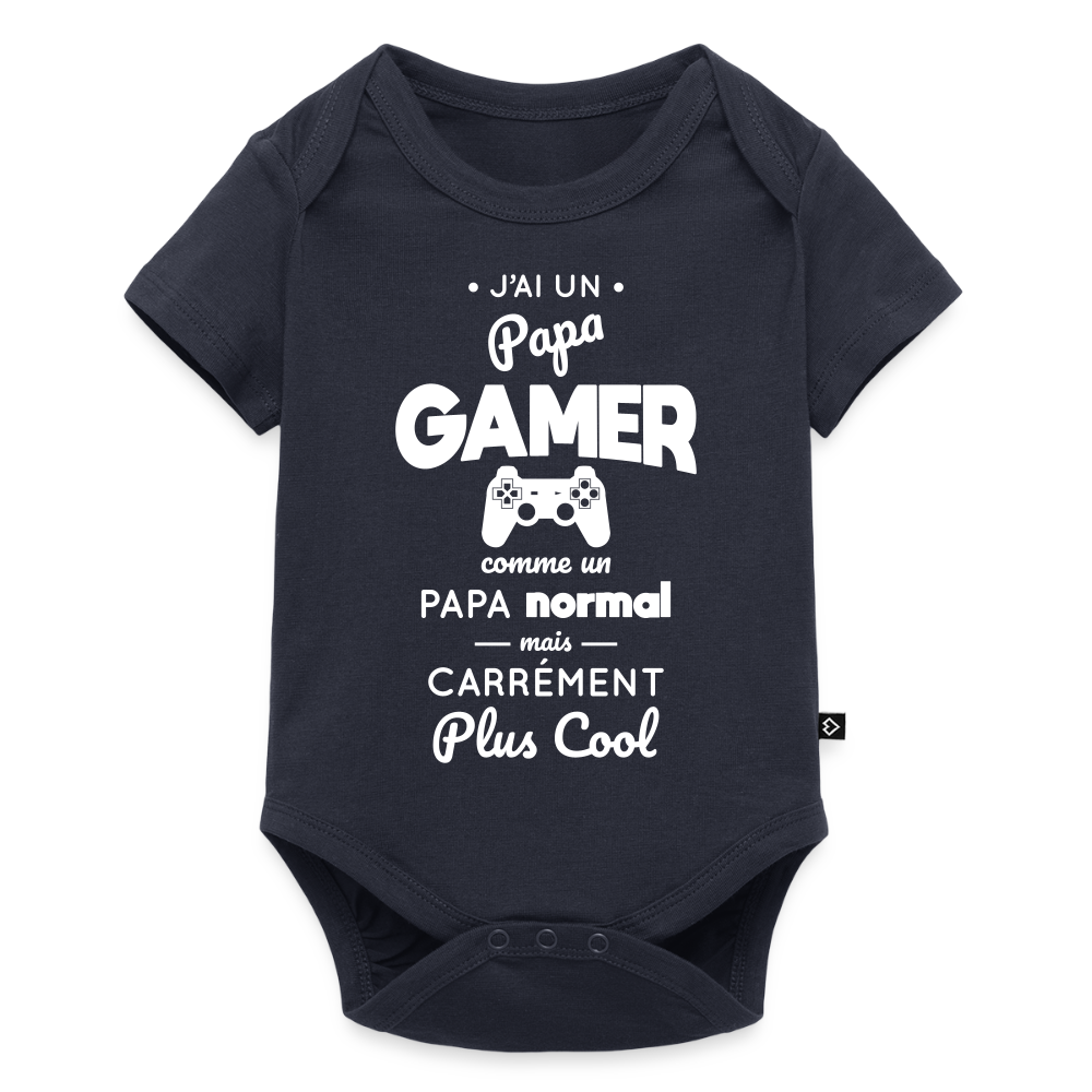 Body Bébé bio manches courtes - J'ai un papa gamer - bleu marine