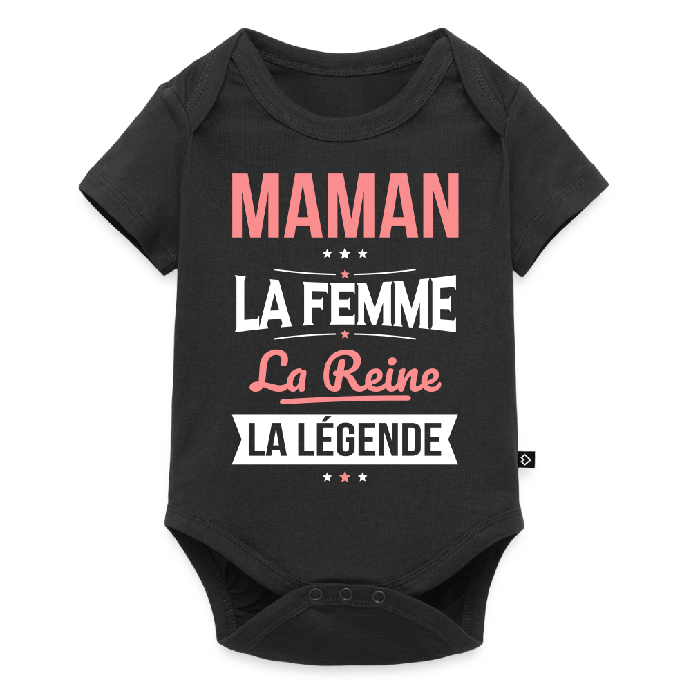 Body bébé bio manches courtes motif rose - Maman, femme, reine, légende - noir