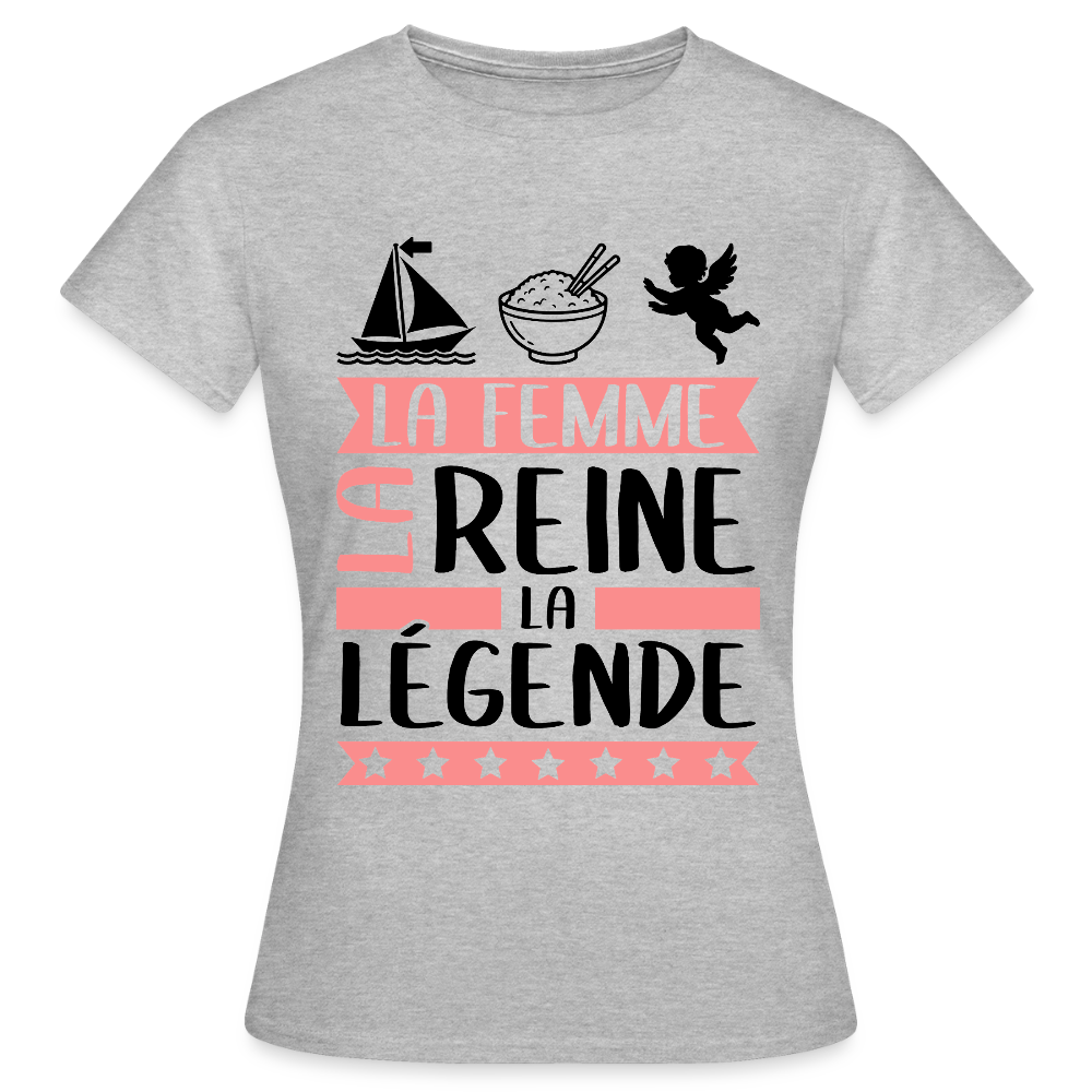 T-shirt femme coloris clair Marie-Ange rébus – La Femme, la reine, la légende - gris chiné