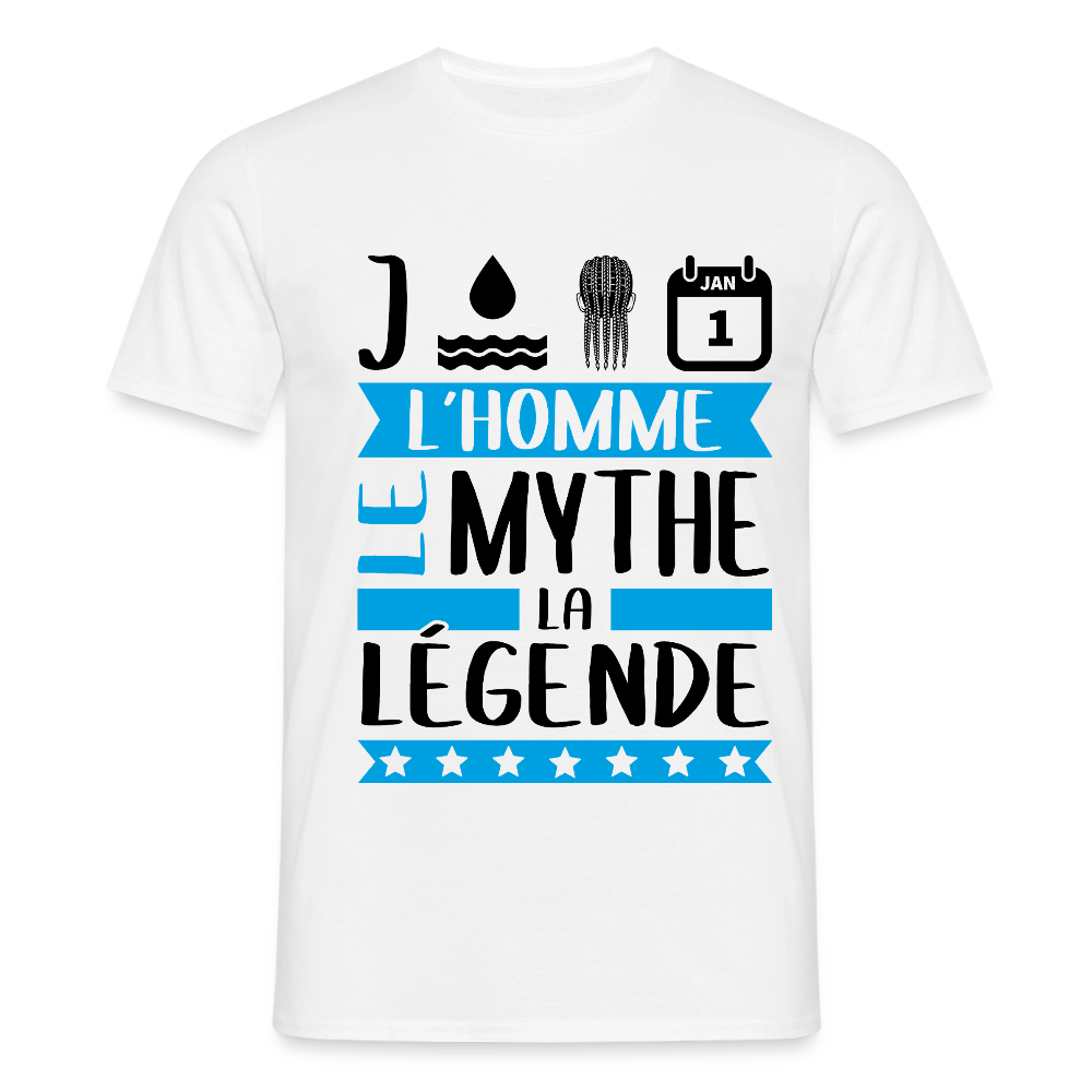 T-shirt homme coloris clair Jonathan en rébus – L’homme, le mythe, la légende - blanc