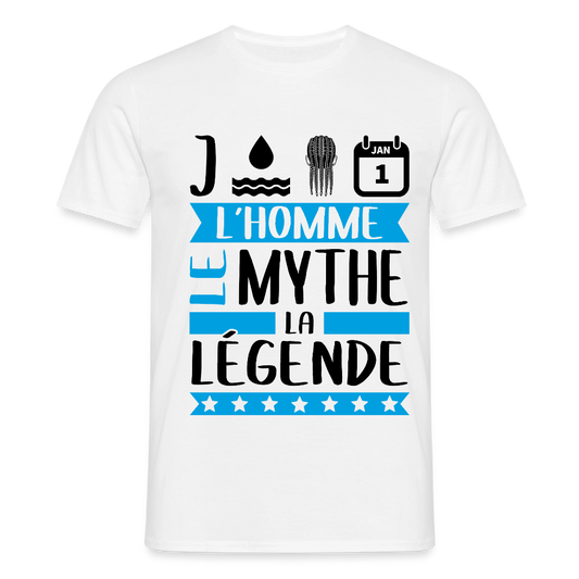 T-shirt homme coloris clair Jonathan en rébus – L’homme, le mythe, la légende - blanc