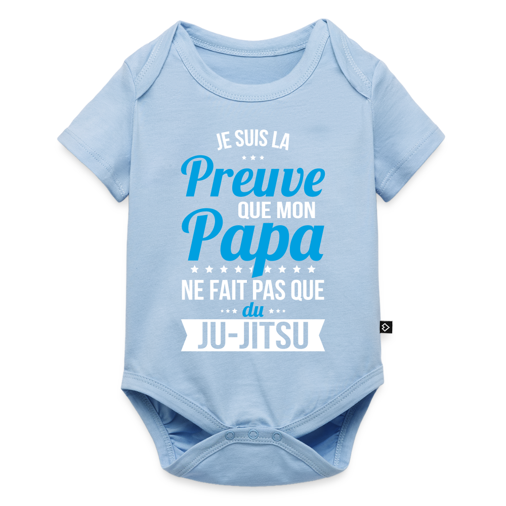 Body Bébé bio manches courtes - Mon Papa Ne Fait Pas Que Du Ju-Jitsu - bleu clair