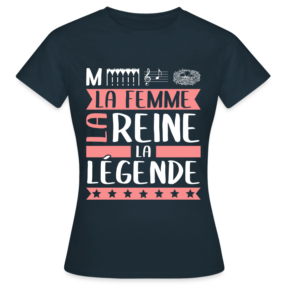 T-shirt femme Mélanie rébus – La femme, la reine, la légende - marine