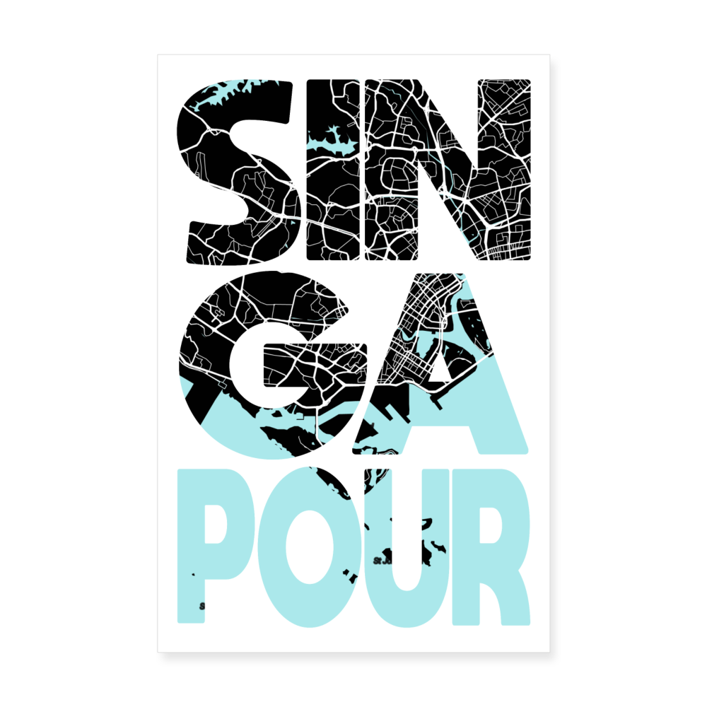 Poster Singapour - Plan Singapour - 20 x 30 cm - blanc