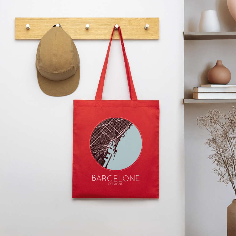 Tote Bag Barcelone Bio – Plan de Barcelone - rouge