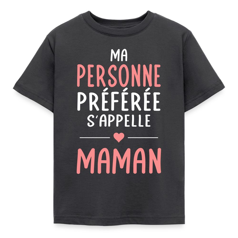 T-shirt enfant texte rose - Ma personne préférée s'appelle Maman - charbon