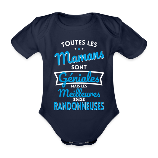 Body Bébé bio manches courtes - Mamans géniales - Les meilleures sont randonneuses - marine foncé