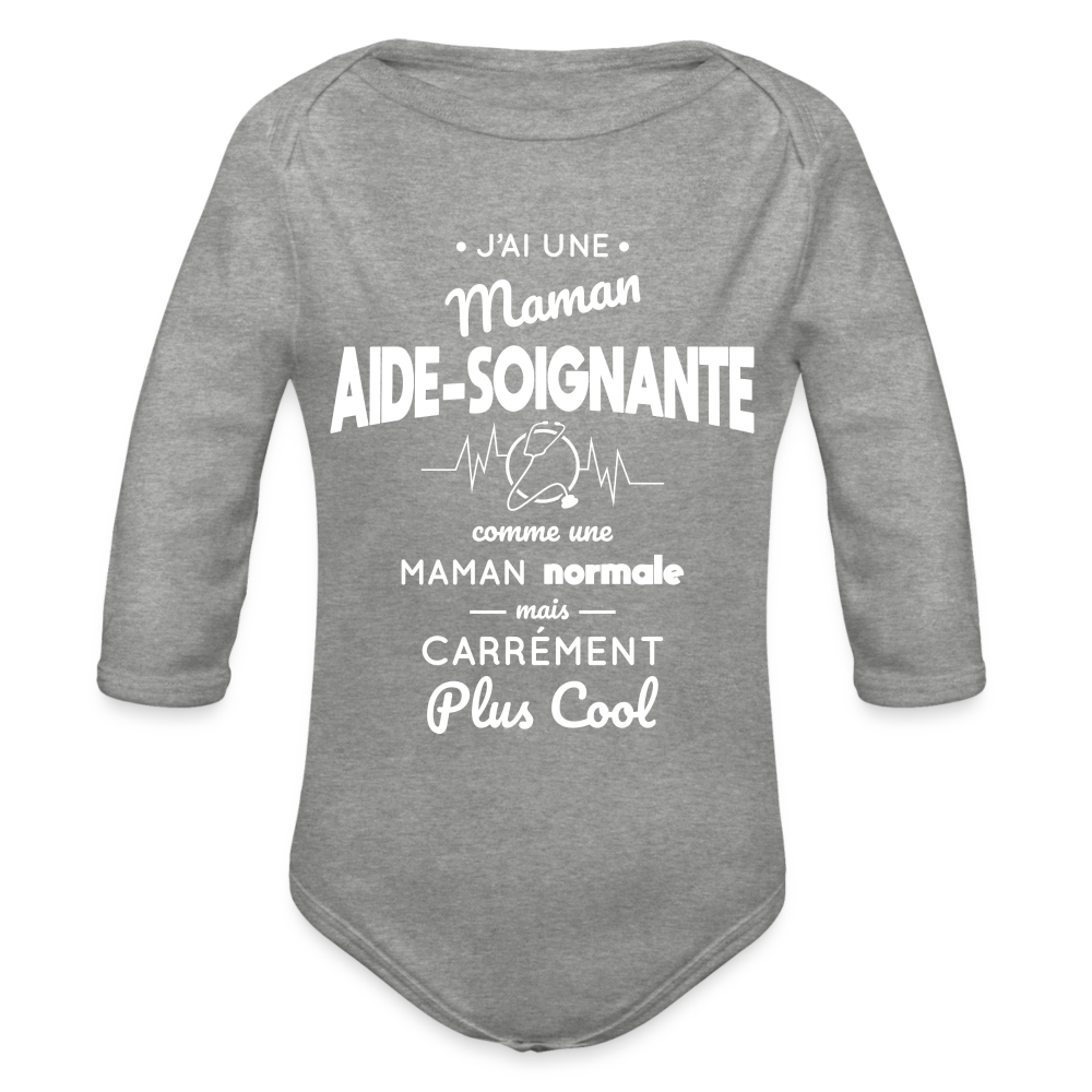 Body Bébé bio manches longues - J'ai une maman aide-soignante - gris chiné